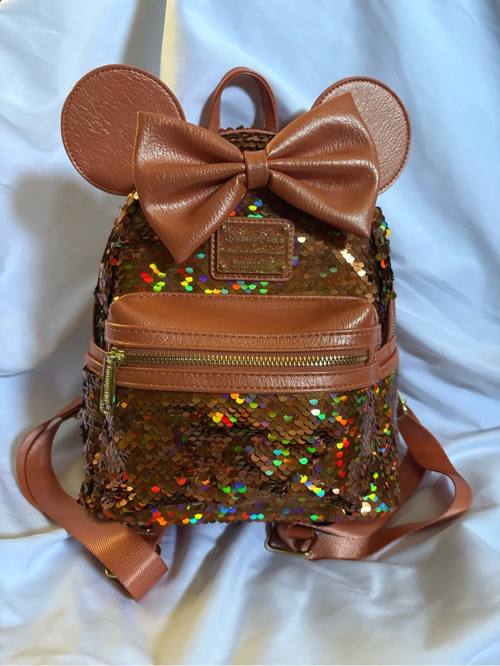 Loungefly peach Sequined Mini Backpack with Bow & Ears